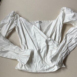 Reformation White Off-the-Shoulder Wrap Crop Top
